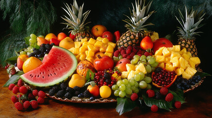 A colorful assortment of fresh fruits on a platter