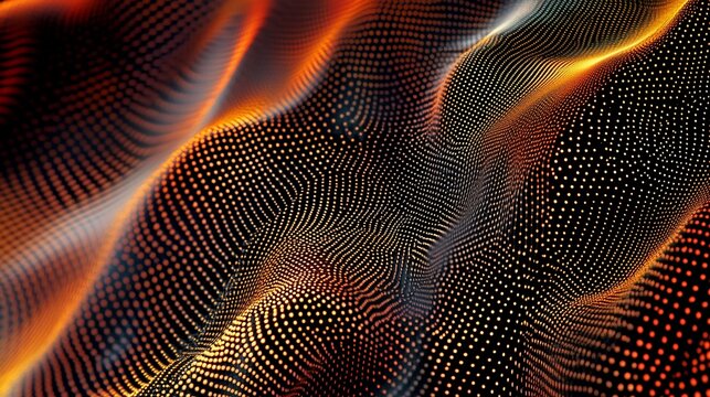 Abstract orange and black wave particle background.