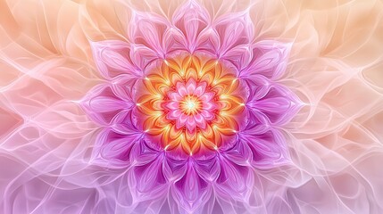Intricate Floral Mandala Design with Gradients of Pink and Orange against Soft Background