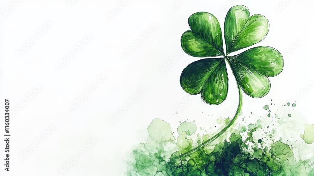 Poster vibrant green clover with splashes of color in background
