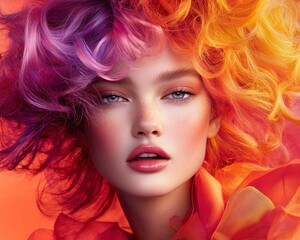 Fototapeta premium Vibrant Colorful Hair Portrait with Bold Makeup and Stunning Expressions