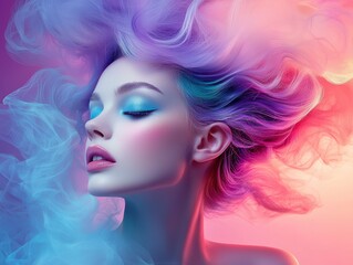 Ethereal Beauty with Colorful Hair and Dreamy Soft Focus Effects in Portrait