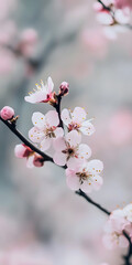 Obraz premium Delicate Cherry Blossom Branch in Soft Pastel Colors with Blooming Flowers for Romantic and Aesthetic Themes : Generative AI