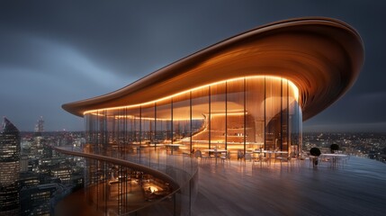 Obraz premium Modern Architectural Marvel with Stunning City View at Night