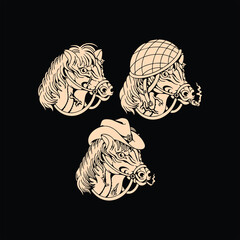 horses traditional tattoo set design