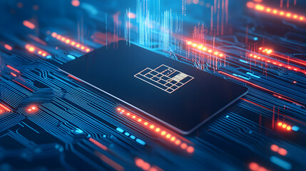 A credit card mockup with a chip in the hand. purchasing in physical stores and transacting at terminals. Safe transactions. Excellent quality image