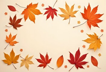 Frame composed of colorful autumn leaves over white
