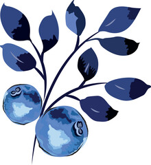 blueberries isolated on a white background. Blueberries with leaves
