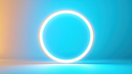 Obraz premium Glowing neon circle on blue background.