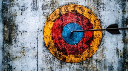 A close-up of an archery target with an arrow embedded in it.