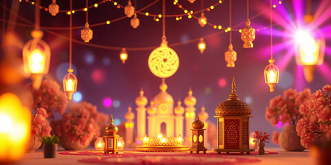 Obraz premium Ramadan Kareem: Festive Lights and Islamic Architecture