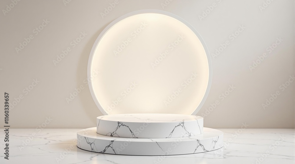 Poster elegant marble platform and illuminated circle background for modern display