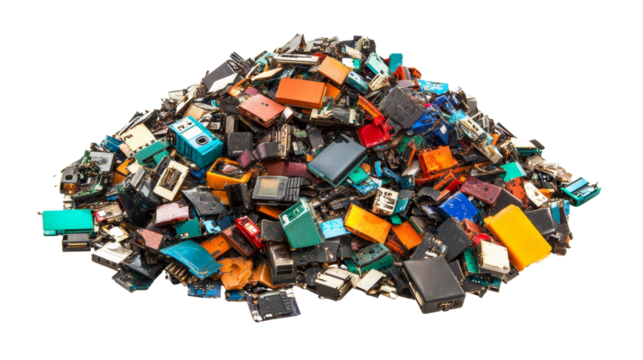 Pile of e-waste isolated transparent background