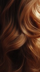 Naklejka premium Elegant hairstyle banner featuring long, flowing locks styled with soft curls, illuminated by natural light to highlight the movement and texture, shot in 4K