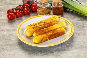 Crispy breaded mozarella cheese sticks