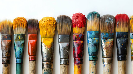 Fototapeta premium A row of paintbrushes with vibrant colors, showcasing artistic tools for creativity.