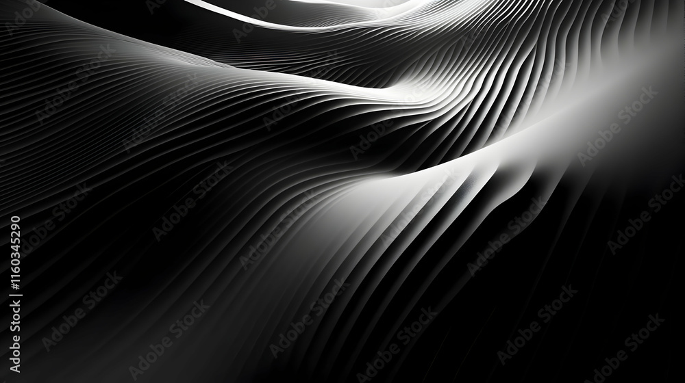 Poster abstract monochrome waves create a smooth, flowing texture with light and shadow interplay.