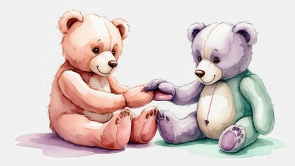 Cute teddy bears sharing a moment cozy setting digital art soft colors whimsical vibe