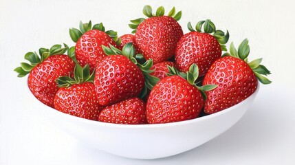 Fresh Bright Red Strawberries in a White Bowl Ideal for Healthy Food and Decorations