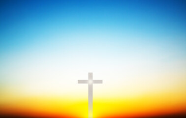 Cross christian god religion on sunset background, jesus church worship pray catholic grace christ, symbols christ love holy spiritual hope peach victory spirit meditation catholicism crucifix trush.