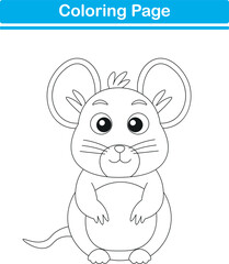Funny cartoon mouse. Coloring pages. Vector illustration
