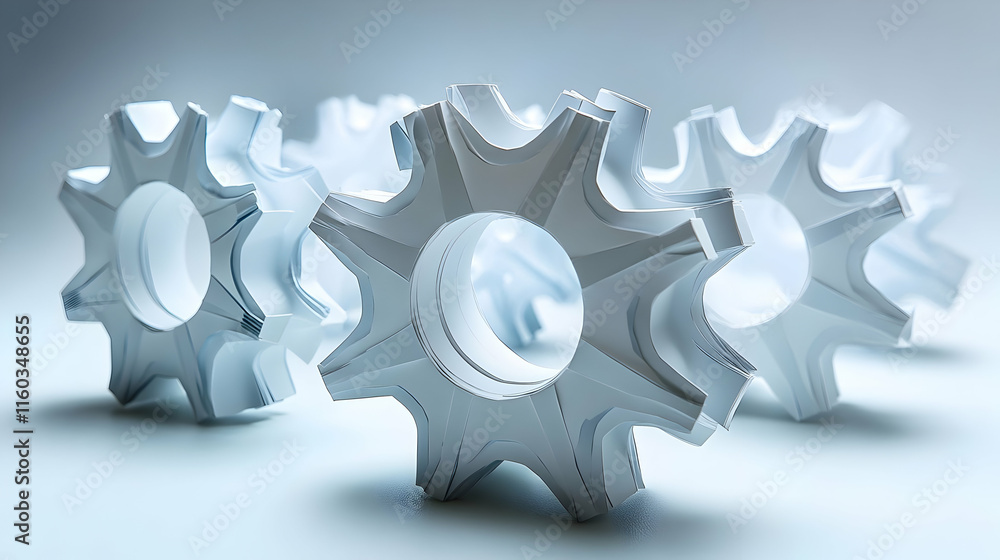 Poster a collection of stylized gears, symbolizing mechanics and engineering concepts.