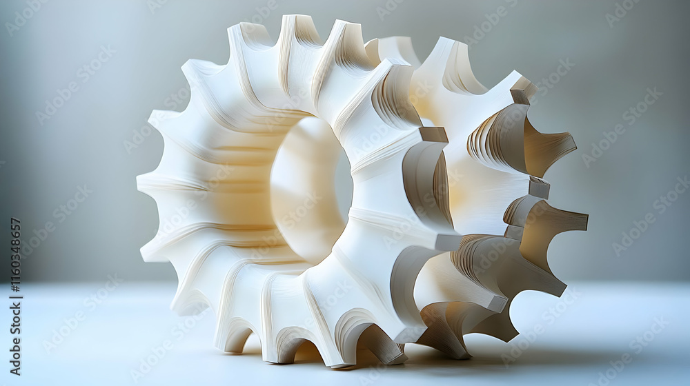 Aufkleber a sculptural design featuring interlocking, wave-like forms in a soft color palette.