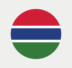Vector Gambia National Flag icon. Round flag of Gambia on Gray Background.
