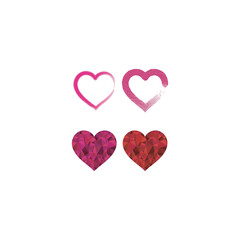 Set of 6 pink, red heart icons, simple vector cartoon doodle style illustration elements for product or web design.