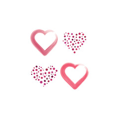 Set of 7 pink, red heart icons, simple vector cartoon doodle style illustration elements for product or web design.