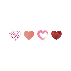 Set of 11 pink, red heart icons, simple vector cartoon doodle style illustration elements for product or web design.