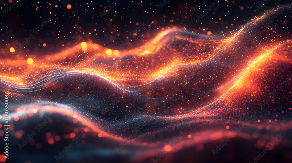 Poster abstract waves of light and color creating a dynamic visual effect.