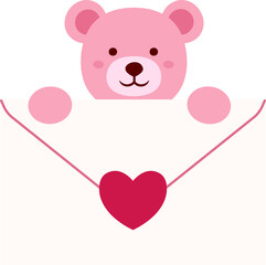 Cute little teddy bear holding a love letter valentine Vector.
Pink bear holding a love letter  flat vector illustration.
For celebrating Valentine's Day, wedding or birthday.