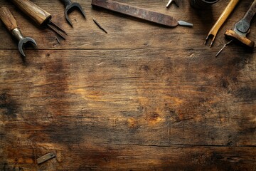 Vintage woodworking tools arranged on a rustic wooden surface, showcasing craftsmanship and history.