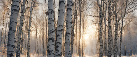 Beautiful winter scene with birches