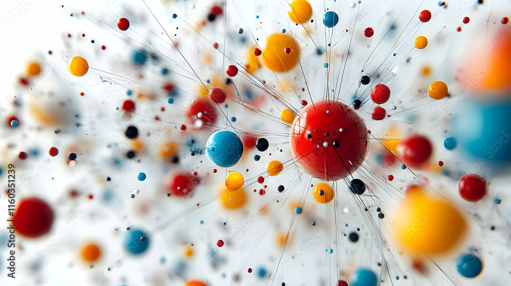 Poster a vibrant abstract representation of molecular structures and connections.