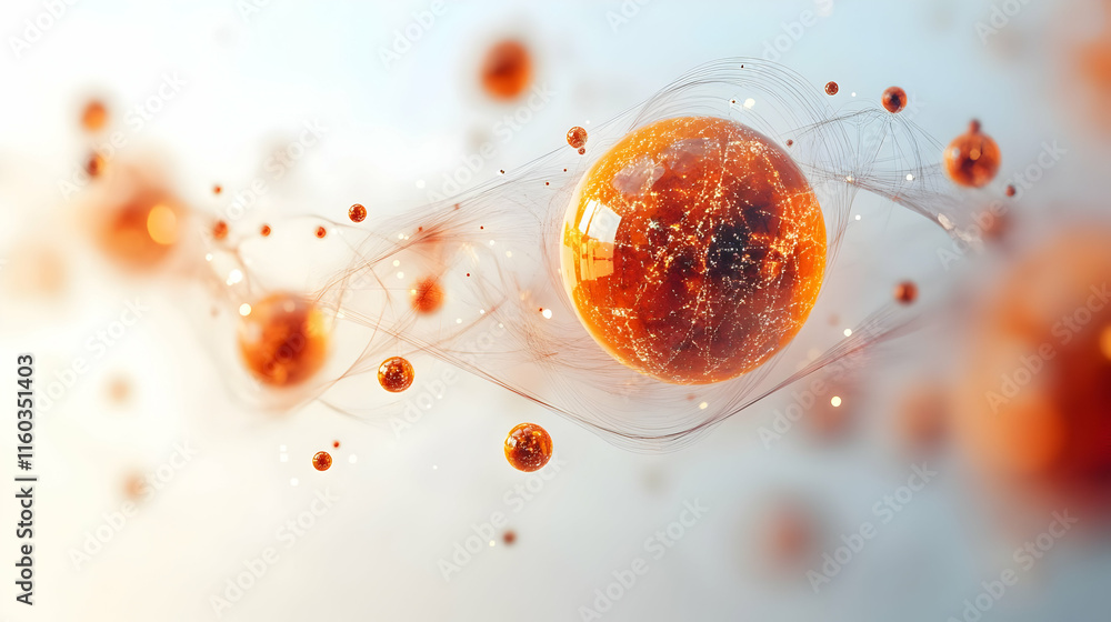 Poster abstract representation of particles and energy in a scientific context.