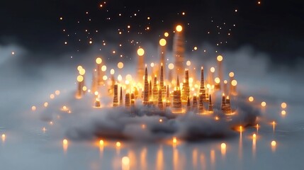 Magical Illuminated Cityscape Fantasy Architecture Glowing Lights Dreamlike Scene