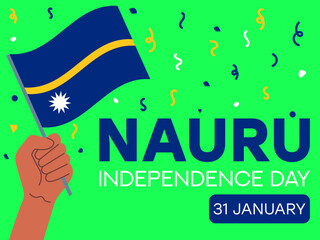 nauru independence day 31 january, nauru flag in hand. Greeting card, poster, banner template	