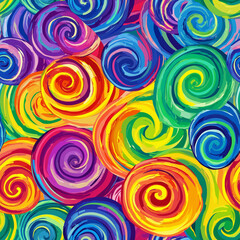 Colorful swirls in vibrant hues create a lively, abstract pattern, evoking a sense of joy and creativity.