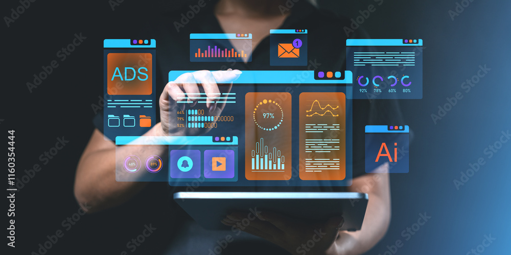 Aufkleber interactive digital screen showing analytics and technology inte