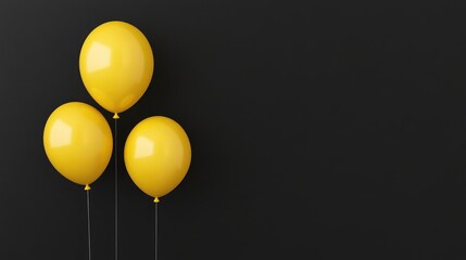 Three Yellow Balloons Against a Minimalist Black Background for Celebrations and Events