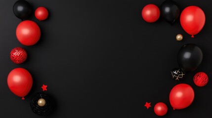 Elegant Black and Red Balloon Frame on Dark Background for Celebrations and Events