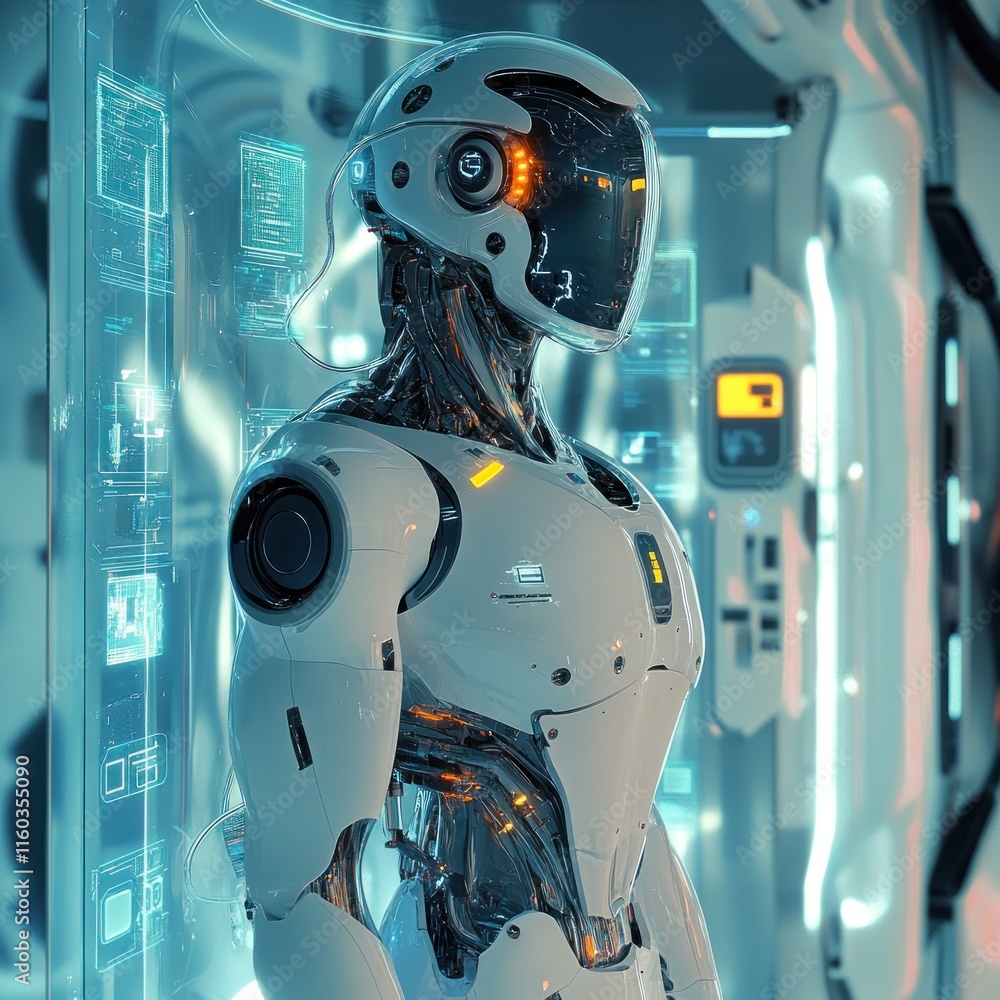 Poster futuristic robot in a high-tech lab.