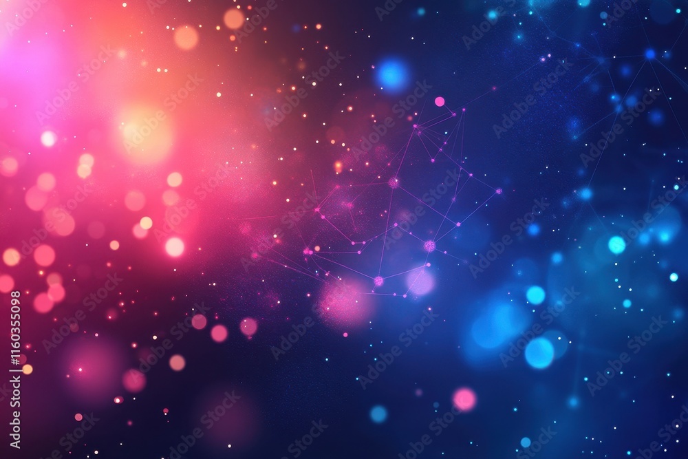 Aufkleber abstract background with red, blue bokeh and connecting lines.