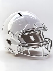 Fototapeta premium A sleek white football helmet with a shiny chrome faceguard, designed for protection in sports.