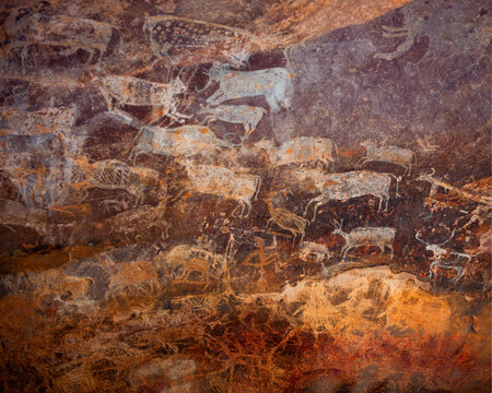Bhimbetka Rock Shelters, Madhya Pradesh, India. Declared a UNESCO World Heritage, the shelters contain ancient rock art from the Upper Paleolithic to Medieval times.