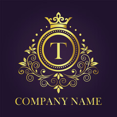 Letter T luxury gold logo concept