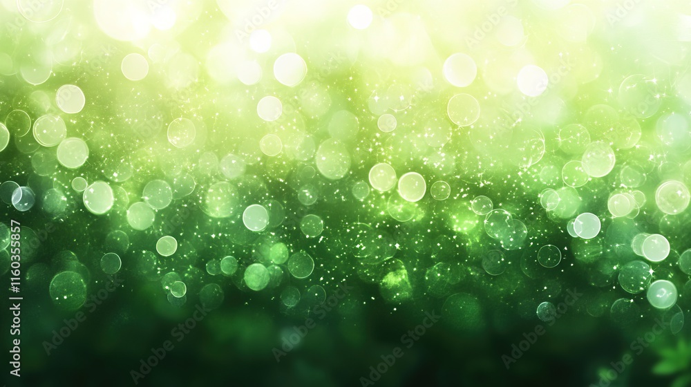 Poster abstract glowing green bokeh background with shimmering texture