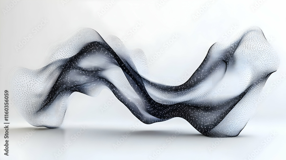 Poster abstract flowing structure with a blend of black and white, showcasing fluidity and form.